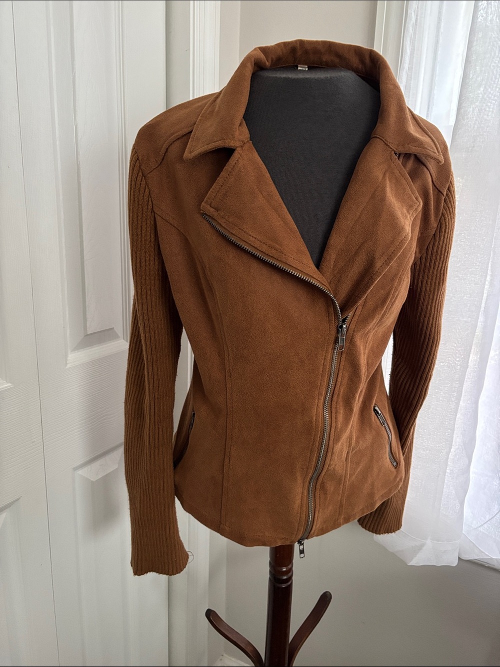 Classic Brown Women's Zip-Front Jacket Faux Suede